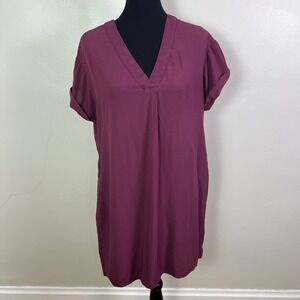 GAP Womens V Neck Cuffed Sleeve Shirt Dress Burgundy Size Medium